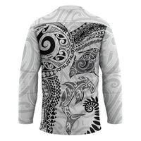 Aotearoa Maori Sea Animals Tribal Hockey Jersey Manta Ray and Shark Moko Pattern White Color