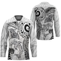 Aotearoa Maori Sea Animals Tribal Hockey Jersey Manta Ray and Shark Moko Pattern White Color