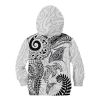 Aotearoa Maori Sea Animals Tribal Kid Hoodie Manta Ray and Shark Moko Pattern White Color