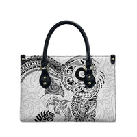 Aotearoa Maori Sea Animals Tribal Leather Bag Manta Ray and Shark Moko Pattern White Color