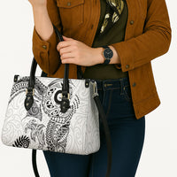 Aotearoa Maori Sea Animals Tribal Leather Bag Manta Ray and Shark Moko Pattern White Color