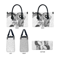Aotearoa Maori Sea Animals Tribal Leather Bag Manta Ray and Shark Moko Pattern White Color