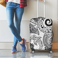 Aotearoa Maori Sea Animals Tribal Luggage Cover Manta Ray and Shark Moko Pattern White Color