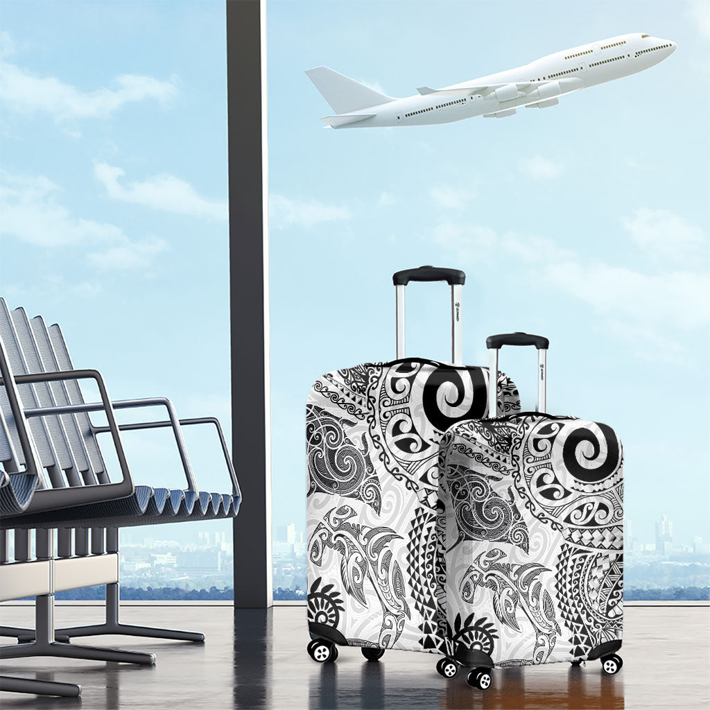 Aotearoa Maori Sea Animals Tribal Luggage Cover Manta Ray and Shark Moko Pattern White Color