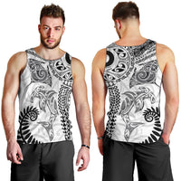 Aotearoa Maori Sea Animals Tribal Men Tank Top Manta Ray and Shark Moko Pattern White Color