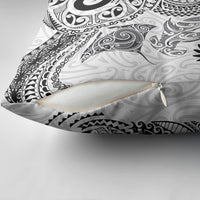 Aotearoa Maori Sea Animals Tribal Pillow Cover Manta Ray and Shark Moko Pattern White Color