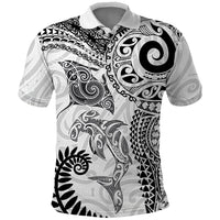 Aotearoa Maori Sea Animals Tribal Polo Shirt Manta Ray and Shark Moko Pattern White Color