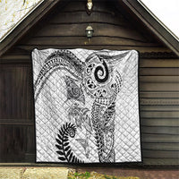 Aotearoa Maori Sea Animals Tribal Quilt Manta Ray and Shark Moko Pattern White Color