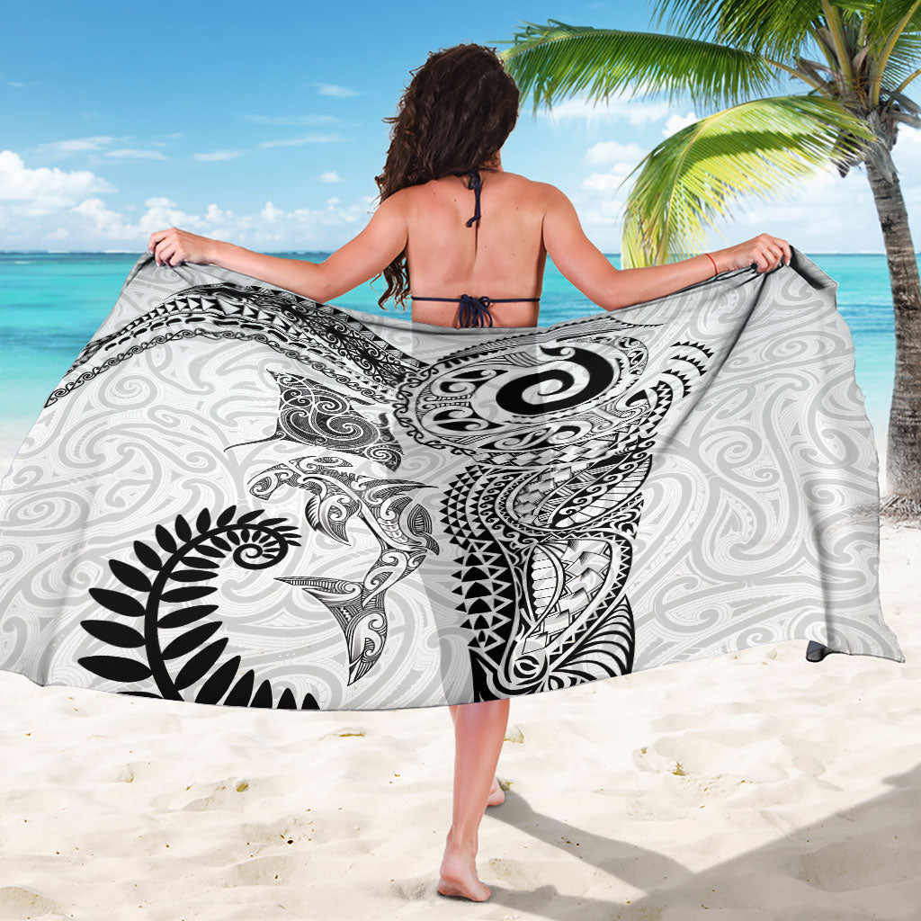 Aotearoa Maori Sea Animals Tribal Sarong Manta Ray and Shark Moko Pattern White Color