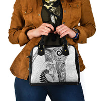 Aotearoa Maori Sea Animals Tribal Shoulder Handbag Manta Ray and Shark Moko Pattern White Color