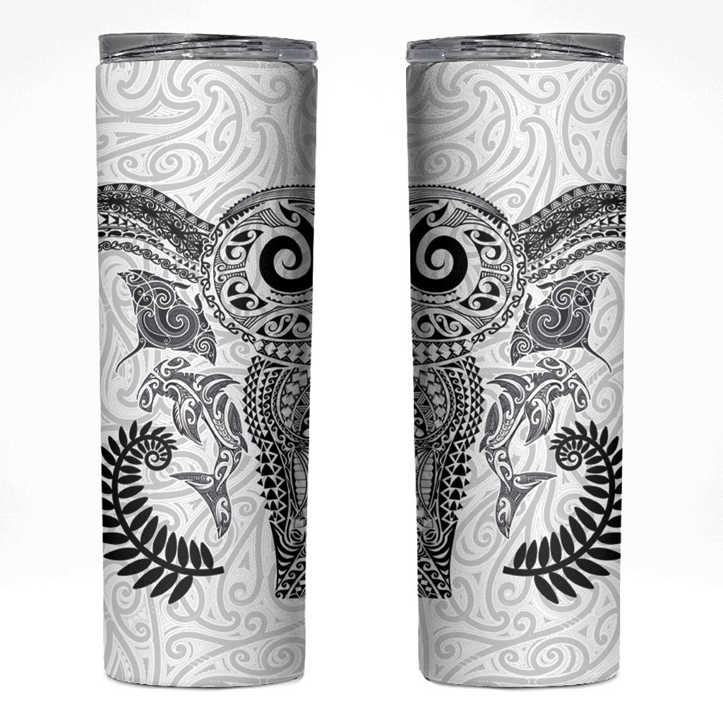 Aotearoa Maori Sea Animals Tribal Skinny Tumbler Manta Ray and Shark Moko Pattern White Color LT03 White - Polynesian Pride