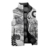 Aotearoa Maori Sea Animals Tribal Sleeveless Puffer Jacket Manta Ray and Shark Moko Pattern White Color