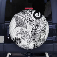 Aotearoa Maori Sea Animals Tribal Spare Tire Cover Manta Ray and Shark Moko Pattern White Color