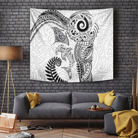Aotearoa Maori Sea Animals Tribal Tapestry Manta Ray and Shark Moko Pattern White Color