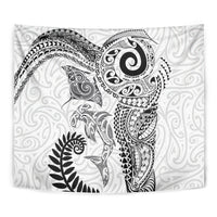Aotearoa Maori Sea Animals Tribal Tapestry Manta Ray and Shark Moko Pattern White Color