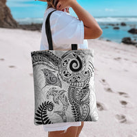 Aotearoa Maori Sea Animals Tribal Tote Bag Manta Ray and Shark Moko Pattern White Color