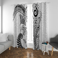 Aotearoa Maori Sea Animals Tribal Window Curtain Manta Ray and Shark Moko Pattern White Color