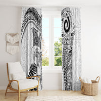 Aotearoa Maori Sea Animals Tribal Window Curtain Manta Ray and Shark Moko Pattern White Color