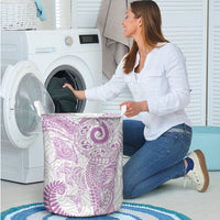 Aotearoa Maori Sea Animals Tribal Laundry Basket Manta Ray and Shark Moko Pattern Pink Color