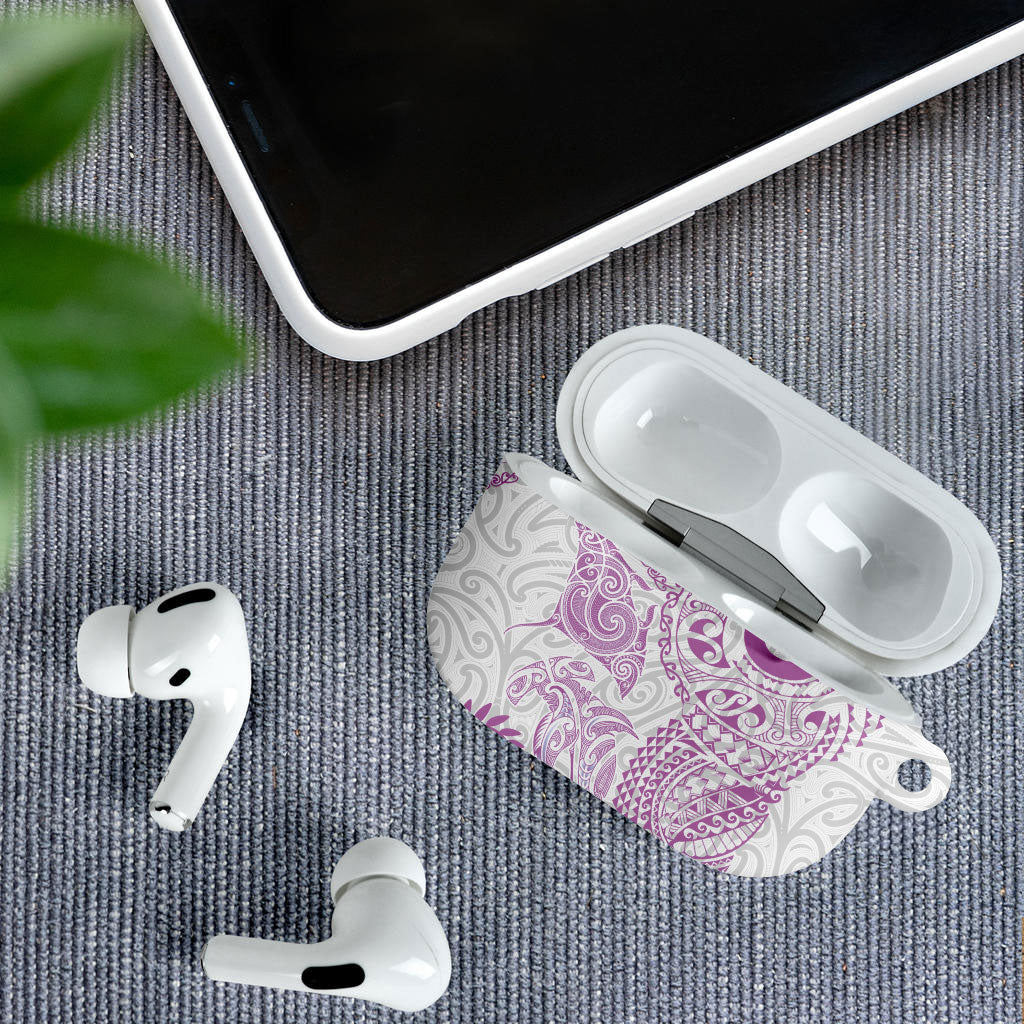 Aotearoa Maori Sea Animals Tribal AirPods Case Manta Ray and Shark Moko Pattern Pink Color