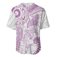 Aotearoa Maori Sea Animals Tribal Baseball Jersey Manta Ray and Shark Moko Pattern Pink Color