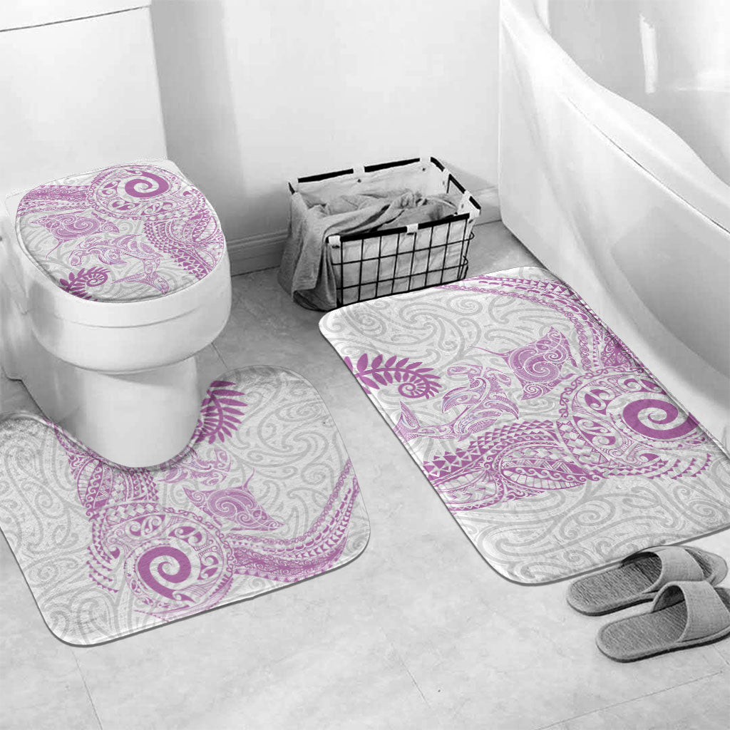 Aotearoa Maori Sea Animals Tribal Bathroom Set Manta Ray and Shark Moko Pattern Pink Color