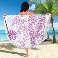 Aotearoa Maori Sea Animals Tribal Beach Blanket Manta Ray and Shark Moko Pattern Pink Color