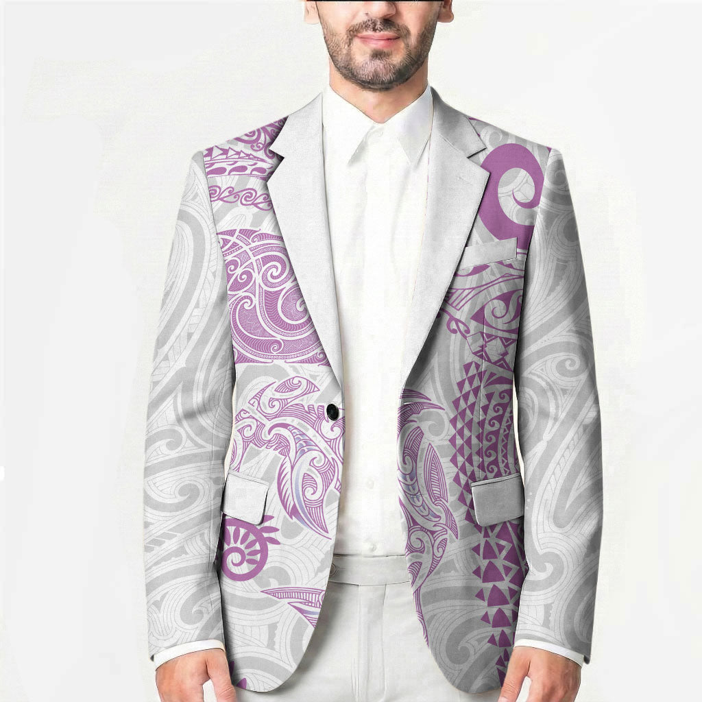 Aotearoa Maori Sea Animals Tribal Blazer Manta Ray and Shark Moko Pattern Pink Color