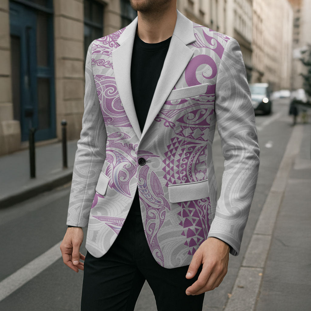 Aotearoa Maori Sea Animals Tribal Blazer Manta Ray and Shark Moko Pattern Pink Color