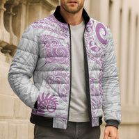 Aotearoa Maori Sea Animals Tribal Bomber Puffer Jacket Manta Ray and Shark Moko Pattern Pink Color