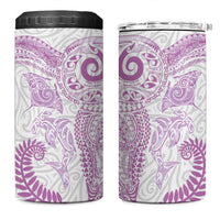 Aotearoa Maori Sea Animals Tribal 4 in 1 Can Cooler Tumbler Manta Ray and Shark Moko Pattern Pink Color