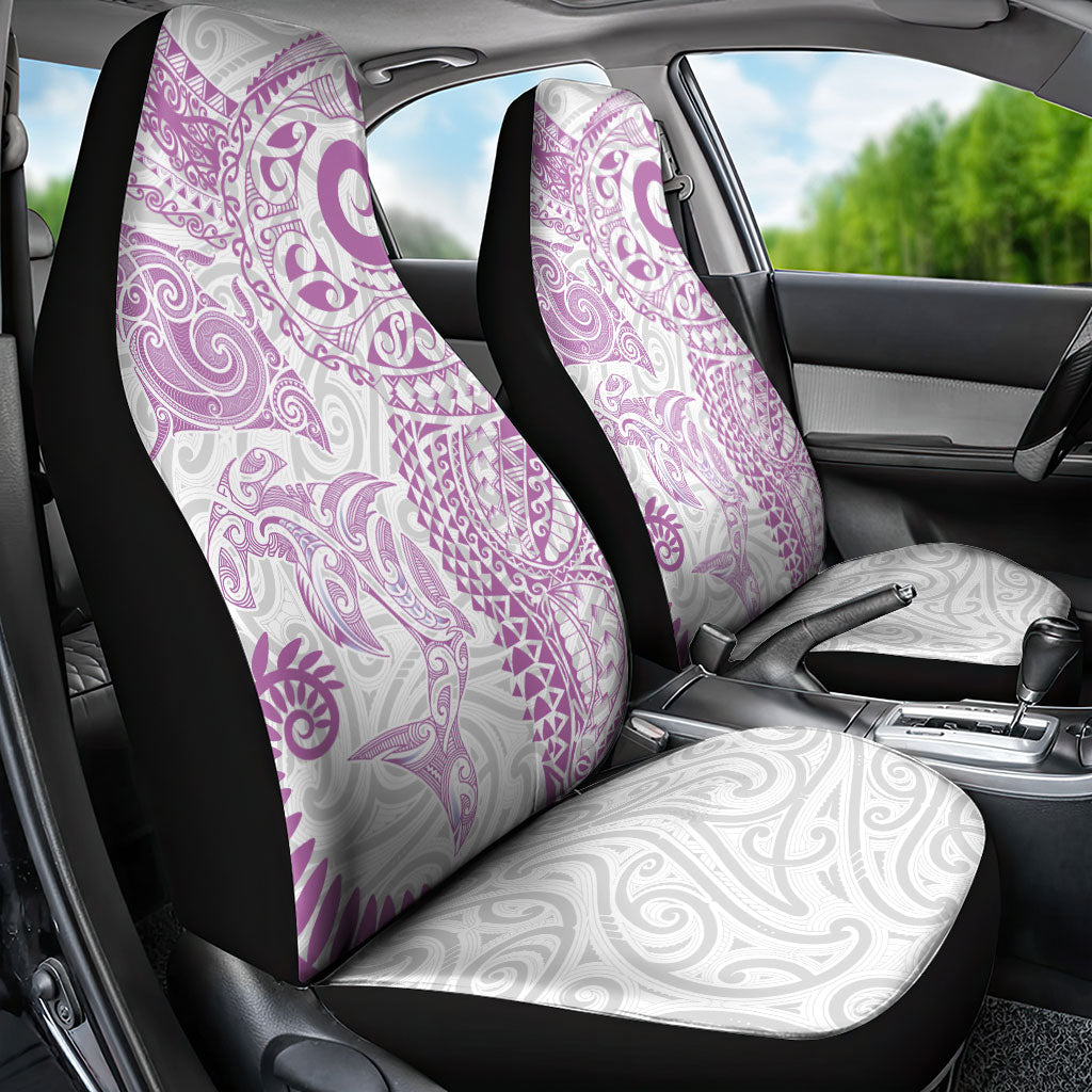 Aotearoa Maori Sea Animals Tribal Car Seat Cover Manta Ray and Shark Moko Pattern Pink Color