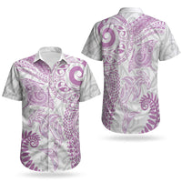 Aotearoa Maori Sea Animals Tribal Couples Matching Off Shoulder Short Dress and Hawaiian Shirt Manta Ray and Shark Moko Pattern Pink Color LT03 - Polynesian Pride