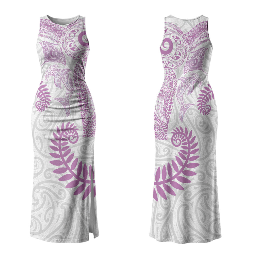 Aotearoa Maori Sea Animals Tribal Couples Matching Tank Maxi Dress and Hawaiian Shirt Manta Ray and Shark Moko Pattern Pink Color LT03 - Polynesian Pride