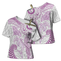 Aotearoa Maori Sea Animals Tribal Cross Shoulder Shirt Manta Ray and Shark Moko Pattern Pink Color