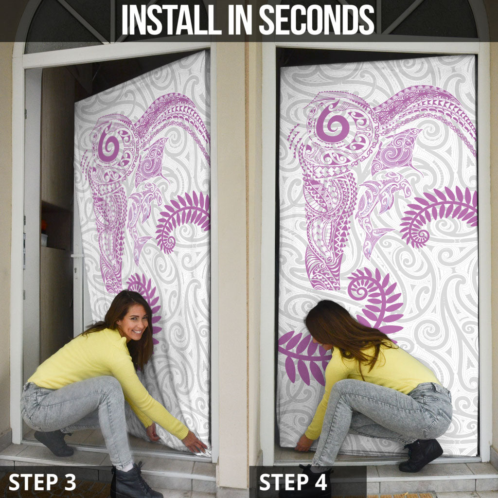 Aotearoa Maori Sea Animals Tribal Door Cover Manta Ray and Shark Moko Pattern Pink Color