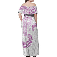 Aotearoa Maori Sea Animals Tribal Family Matching Off Shoulder Maxi Dress and Hawaiian Shirt Manta Ray and Shark Moko Pattern Pink Color