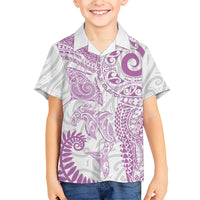 Aotearoa Maori Sea Animals Tribal Family Matching Summer Maxi Dress and Hawaiian Shirt Manta Ray and Shark Moko Pattern Pink Color