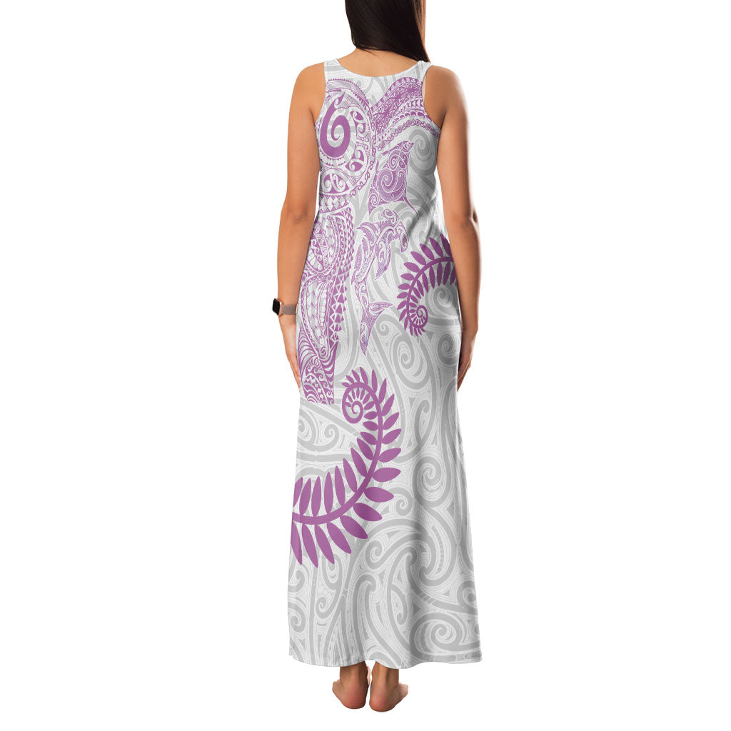 Aotearoa Maori Sea Animals Tribal Family Matching Tank Maxi Dress and Hawaiian Shirt Manta Ray and Shark Moko Pattern Pink Color