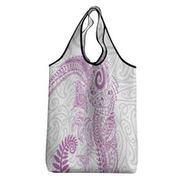 Aotearoa Maori Sea Animals Tribal Grocery Bag Manta Ray and Shark Moko Pattern Pink Color