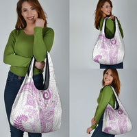 Aotearoa Maori Sea Animals Tribal Grocery Bag Manta Ray and Shark Moko Pattern Pink Color