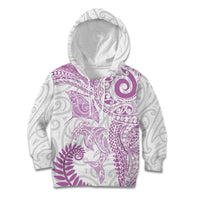 Aotearoa Maori Sea Animals Tribal Kid Hoodie Manta Ray and Shark Moko Pattern Pink Color