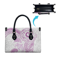 Aotearoa Maori Sea Animals Tribal Leather Bag Manta Ray and Shark Moko Pattern Pink Color