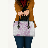 Aotearoa Maori Sea Animals Tribal Leather Bag Manta Ray and Shark Moko Pattern Pink Color