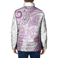 Aotearoa Maori Sea Animals Tribal Padded Jacket Manta Ray and Shark Moko Pattern Pink Color