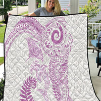 Aotearoa Maori Sea Animals Tribal Quilt Manta Ray and Shark Moko Pattern Pink Color