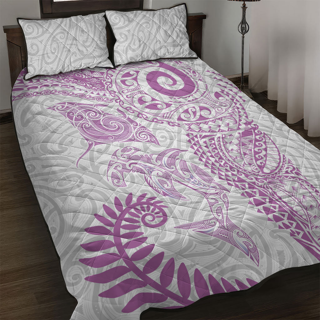 Aotearoa Maori Sea Animals Tribal Quilt Bed Set Manta Ray and Shark Moko Pattern Pink Color LT03 Pink - Polynesian Pride