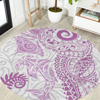 Aotearoa Maori Sea Animals Tribal Round Carpet Manta Ray and Shark Moko Pattern Pink Color