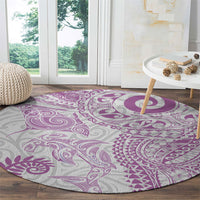 Aotearoa Maori Sea Animals Tribal Round Carpet Manta Ray and Shark Moko Pattern Pink Color
