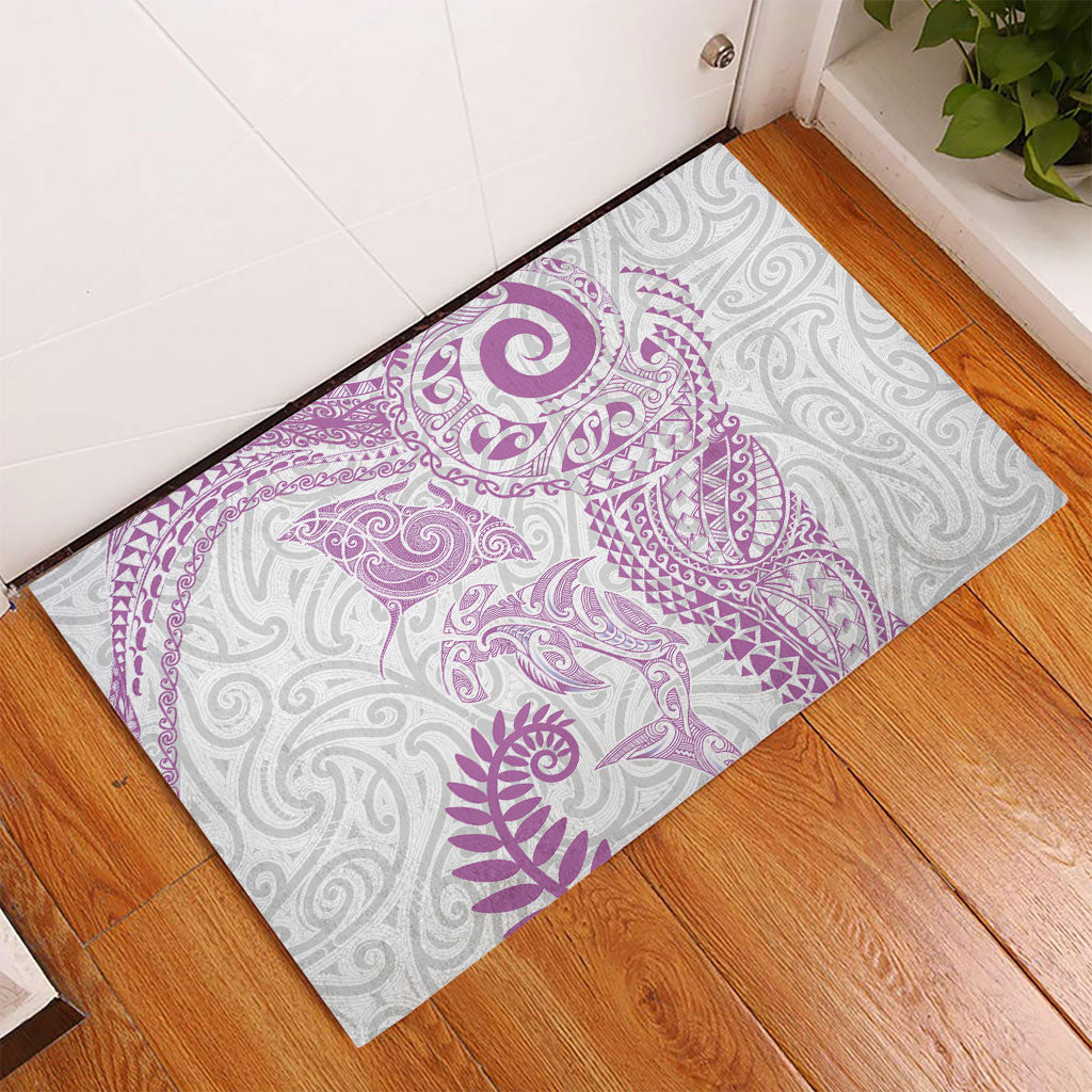 Aotearoa Maori Sea Animals Tribal Rubber Doormat Manta Ray and Shark Moko Pattern Pink Color